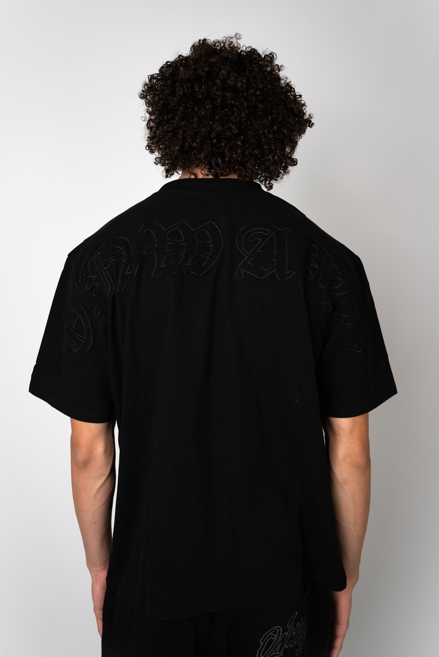 Distressed Applique T Shirt - Black