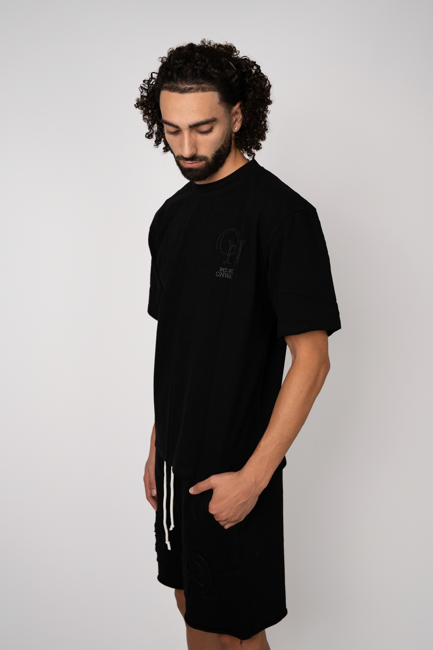 Distressed Applique T Shirt - Black