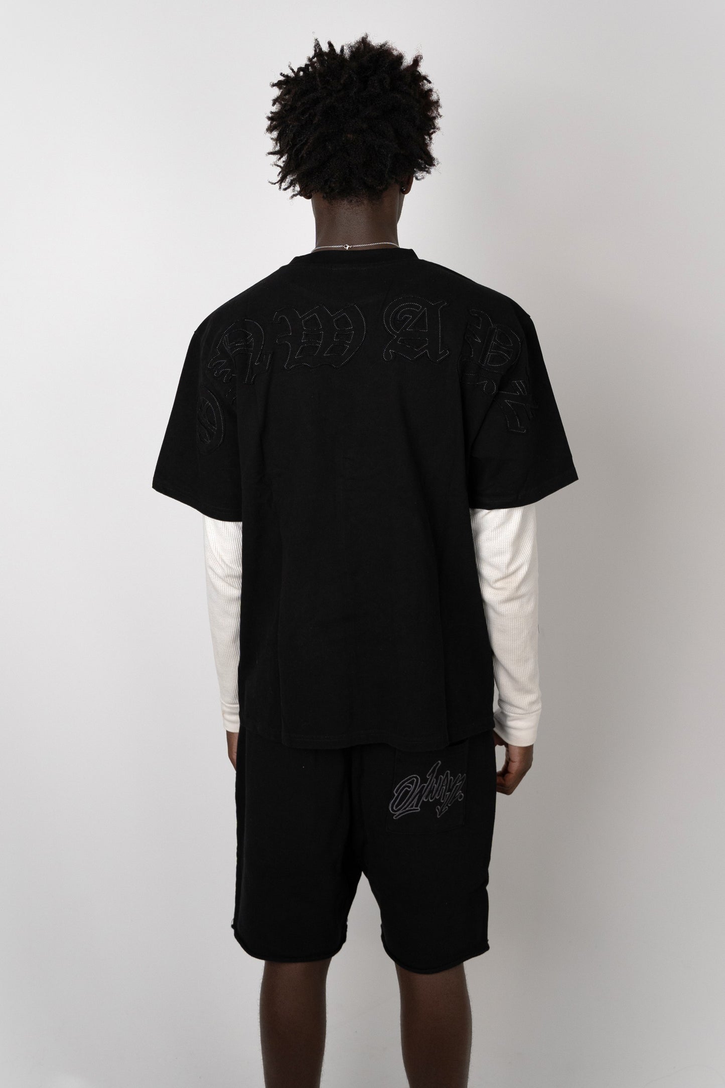 Distressed Applique T Shirt - Black