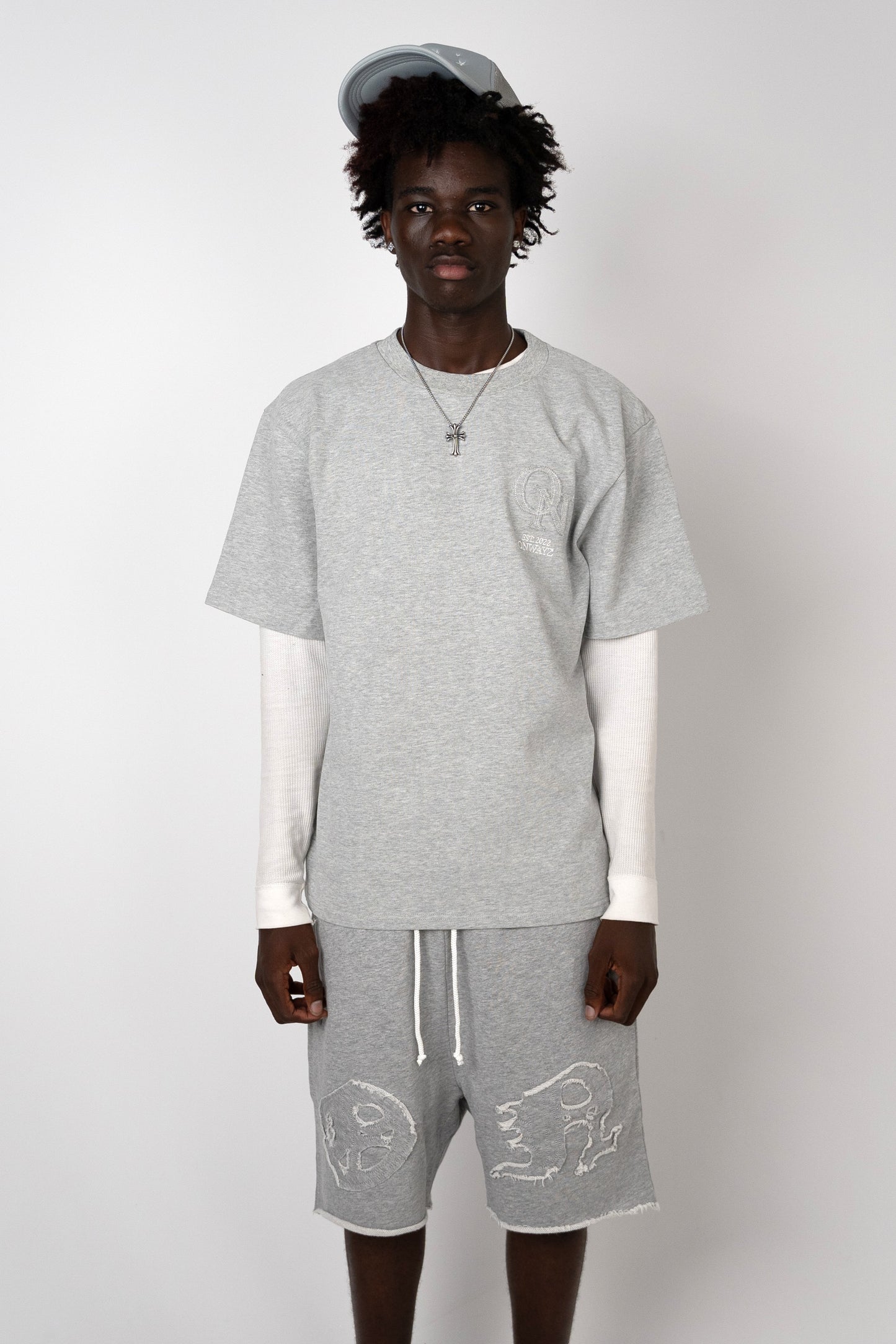Distressed Applique T Shirt - Grey