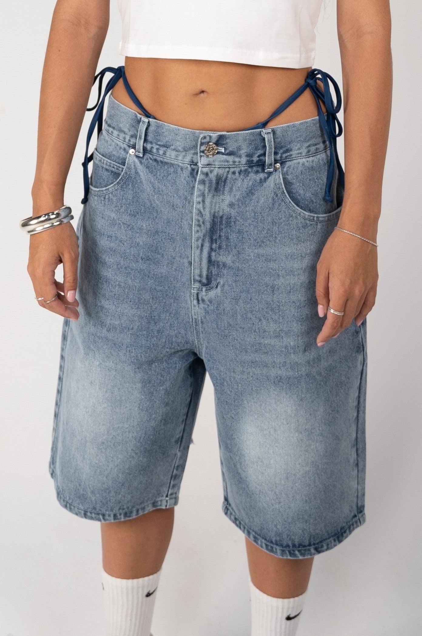 Distressed Logo Jorts - Blue