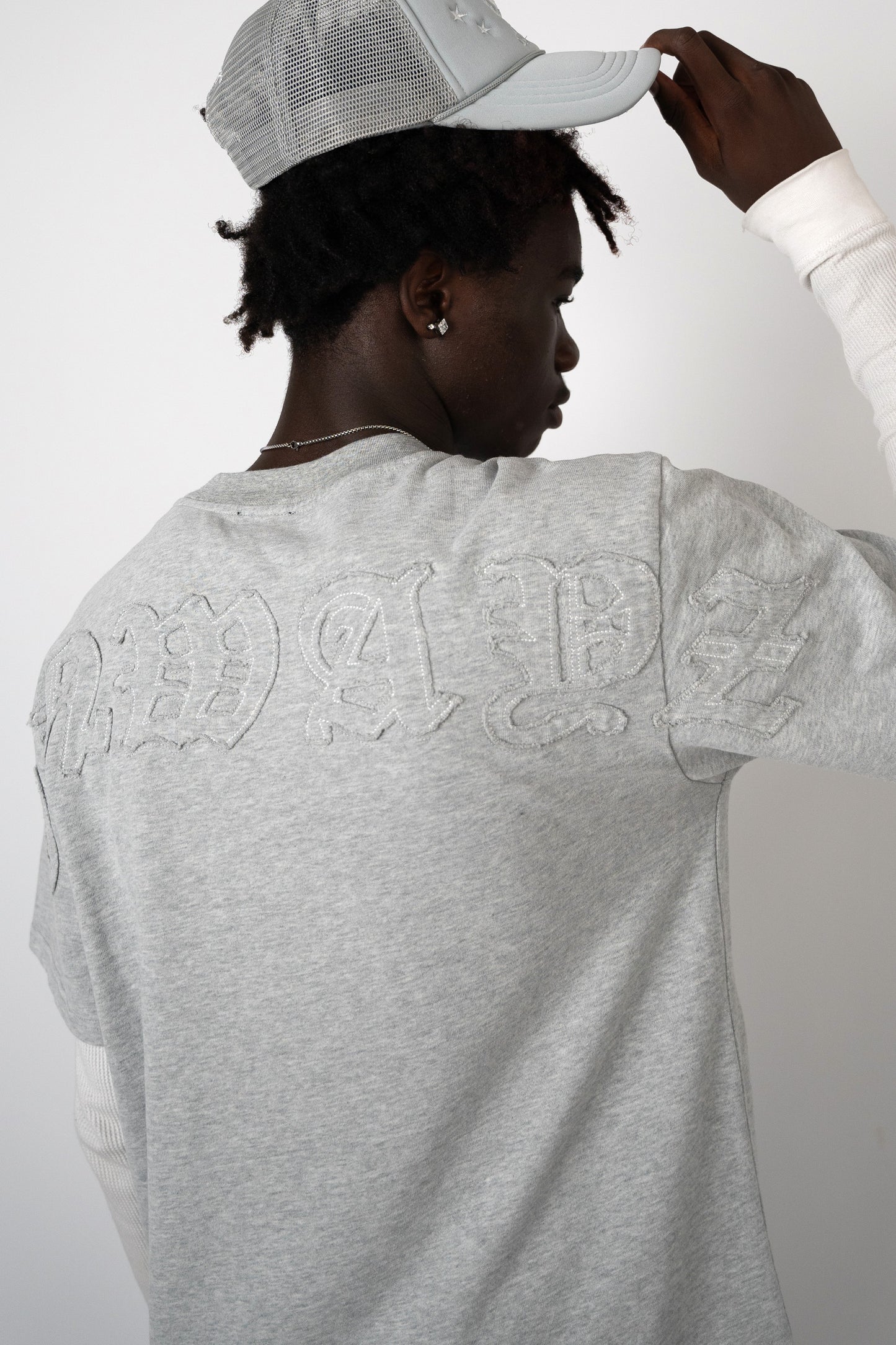 Distressed Applique T Shirt - Grey