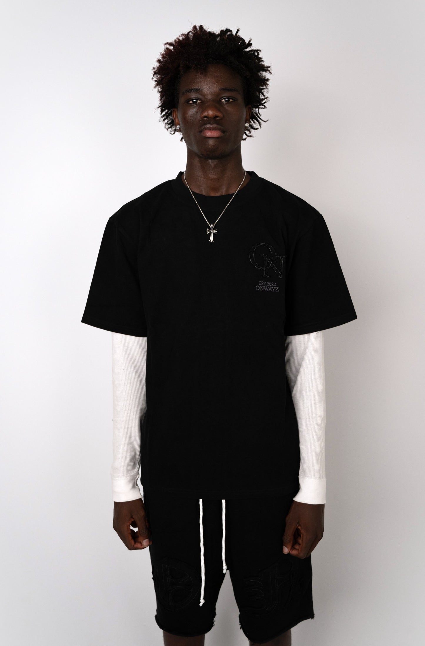 Distressed Applique T Shirt - Black