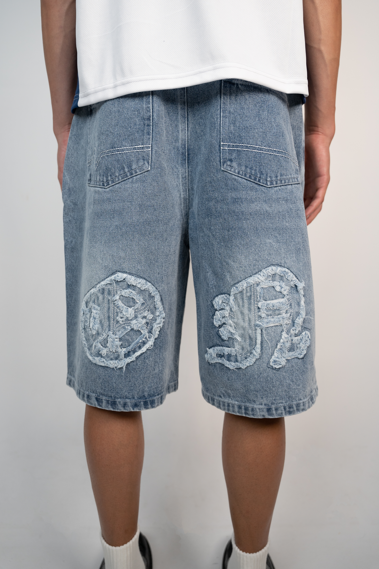 Distressed Logo Jorts - Blue