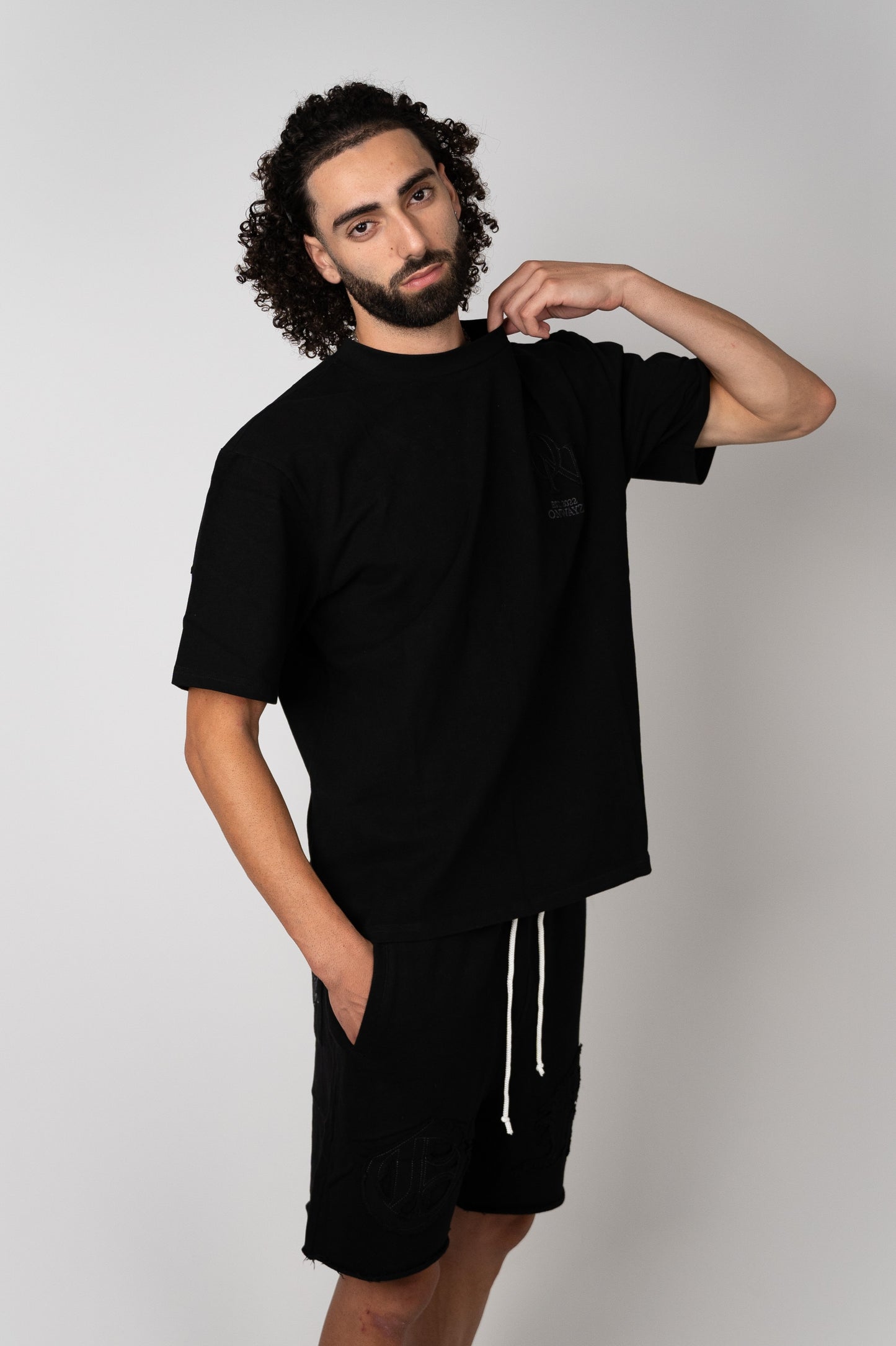 Distressed Applique T Shirt - Black