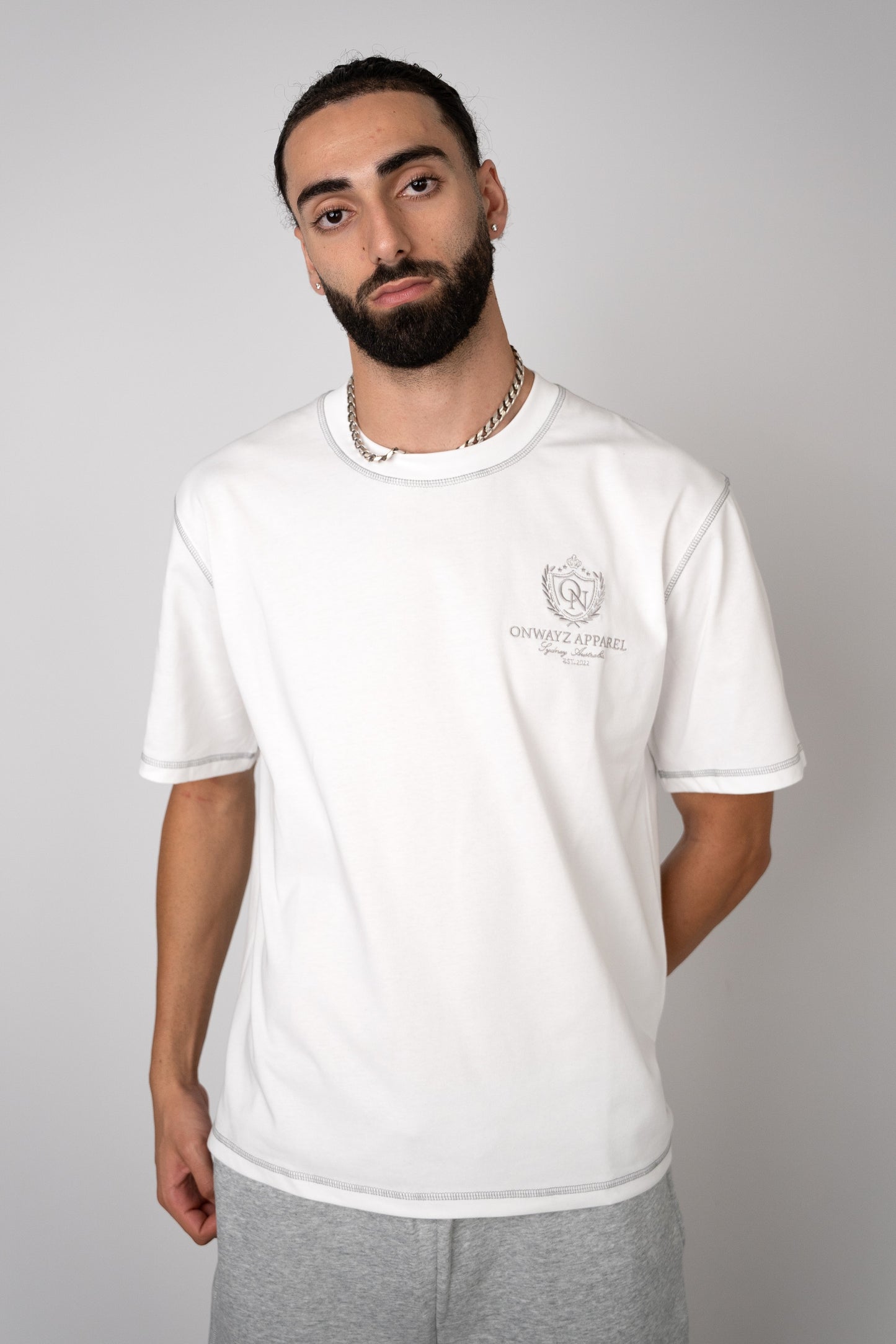 Crest Stitch T Shirt - Grey