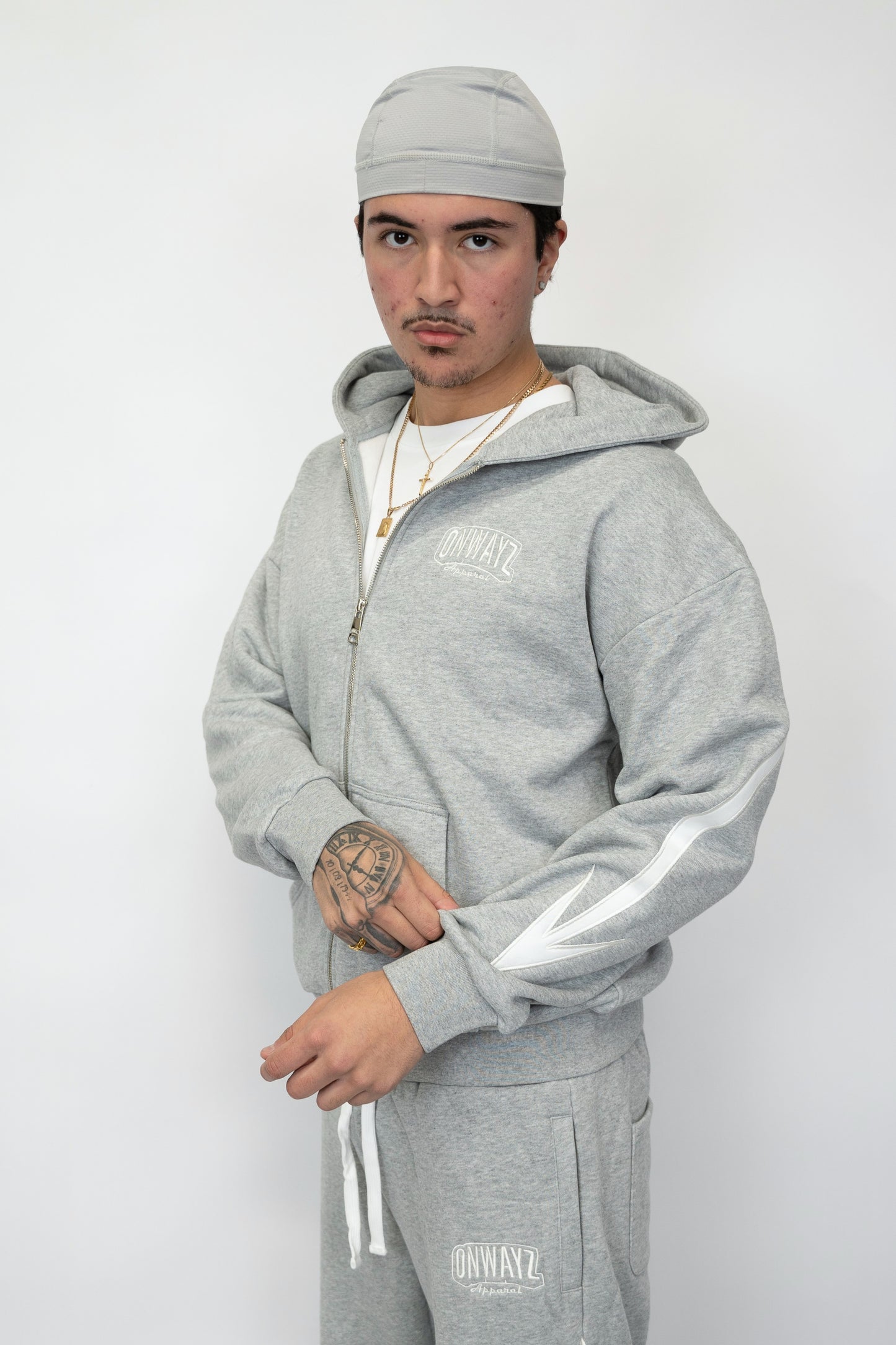 Arrow Script Zip Hoodie - Grey