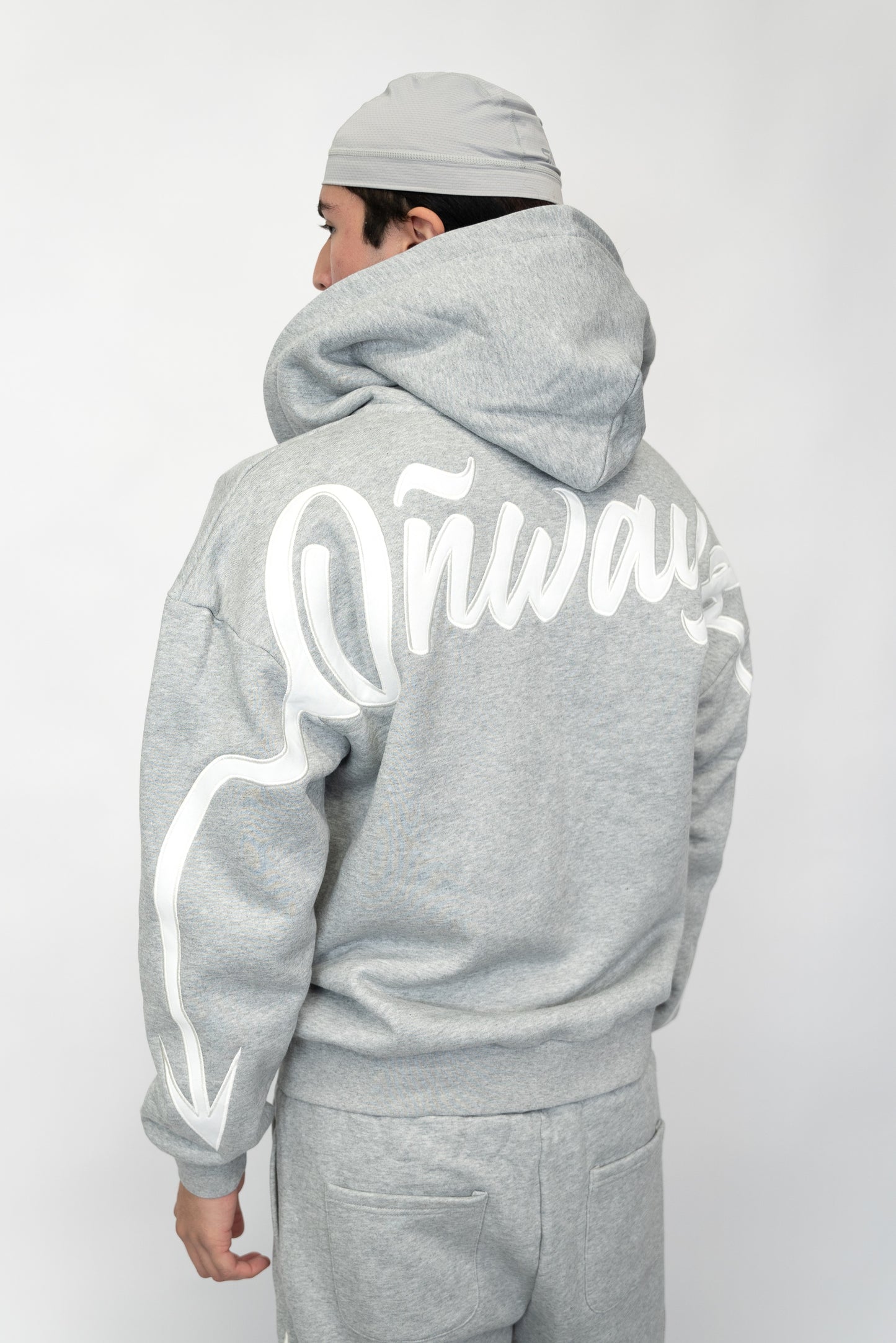 Arrow Script Zip Hoodie - Grey