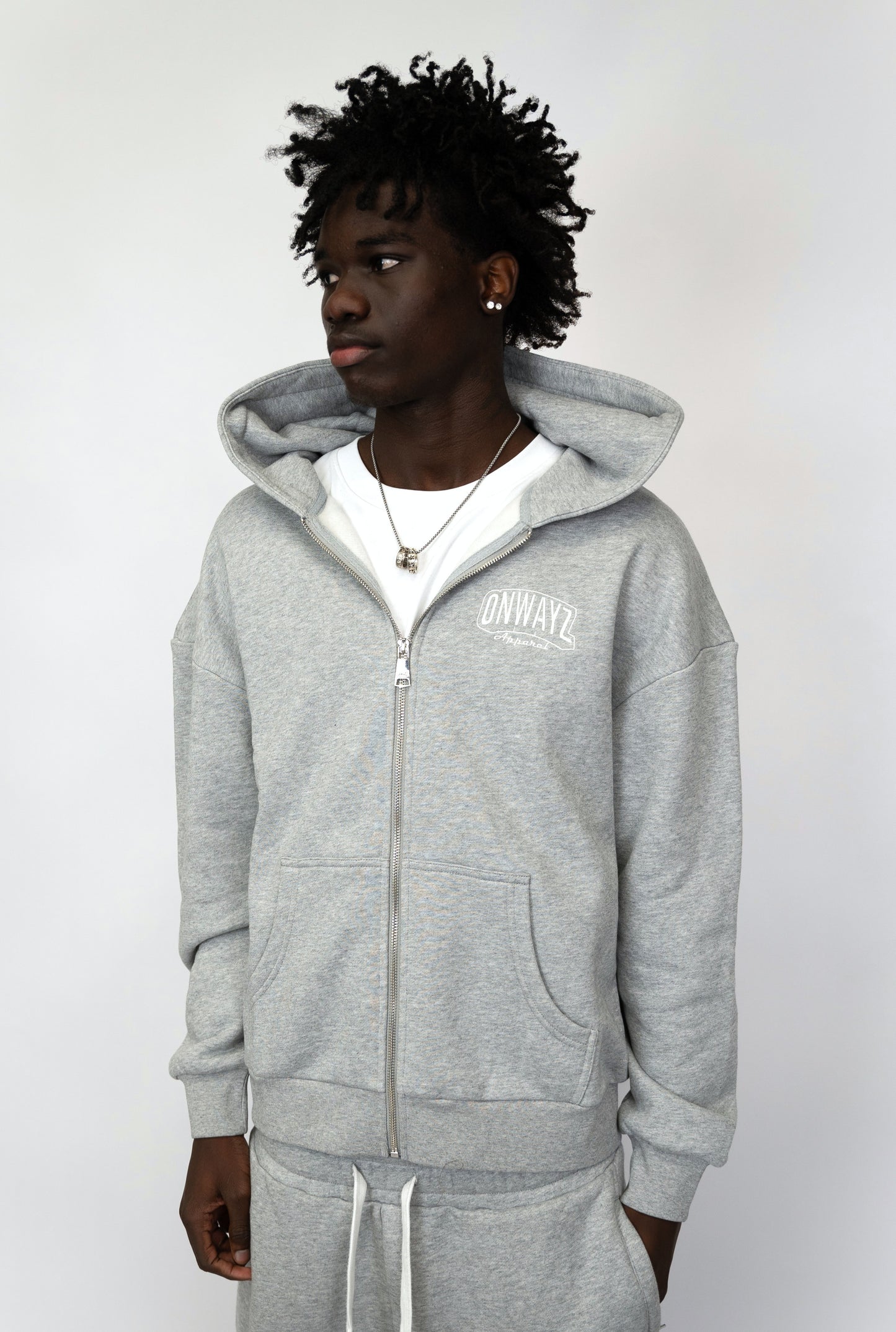 Arrow Script Zip Hoodie - Grey