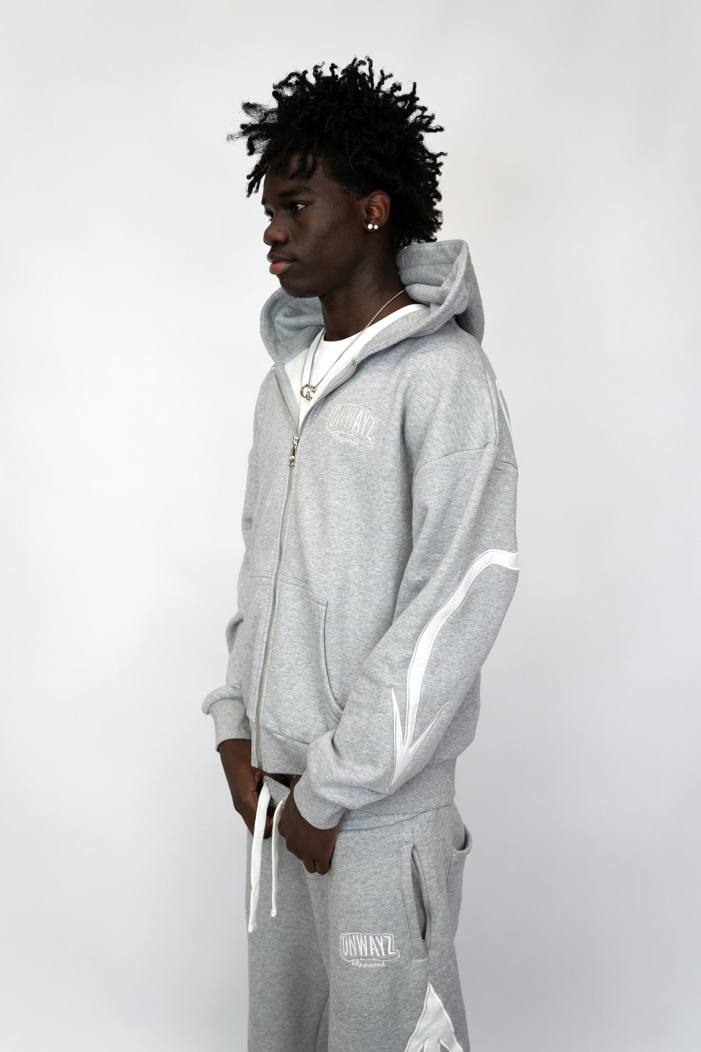 Arrow Script Zip Hoodie - Grey