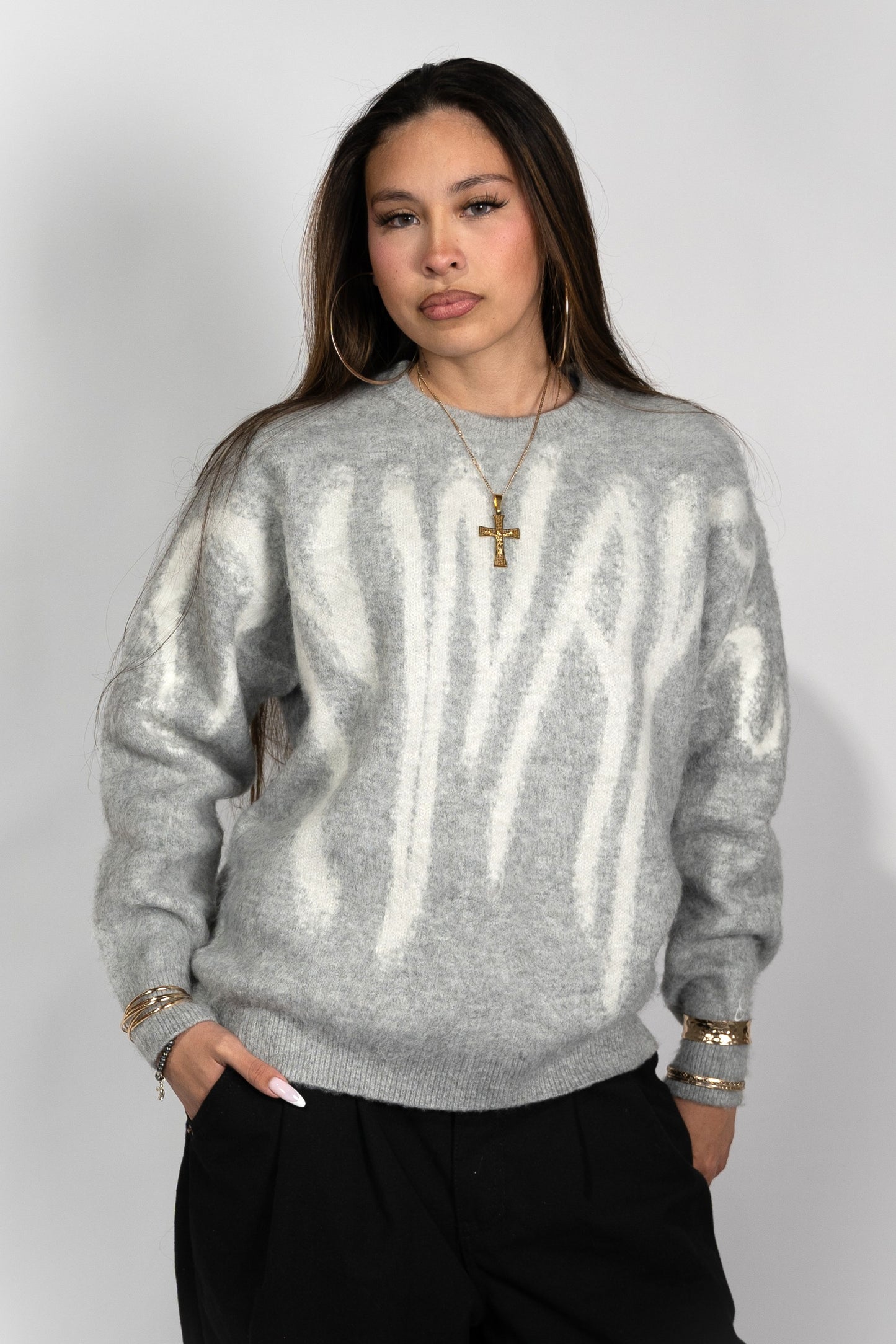 Fluff Knit Crewneck - Grey