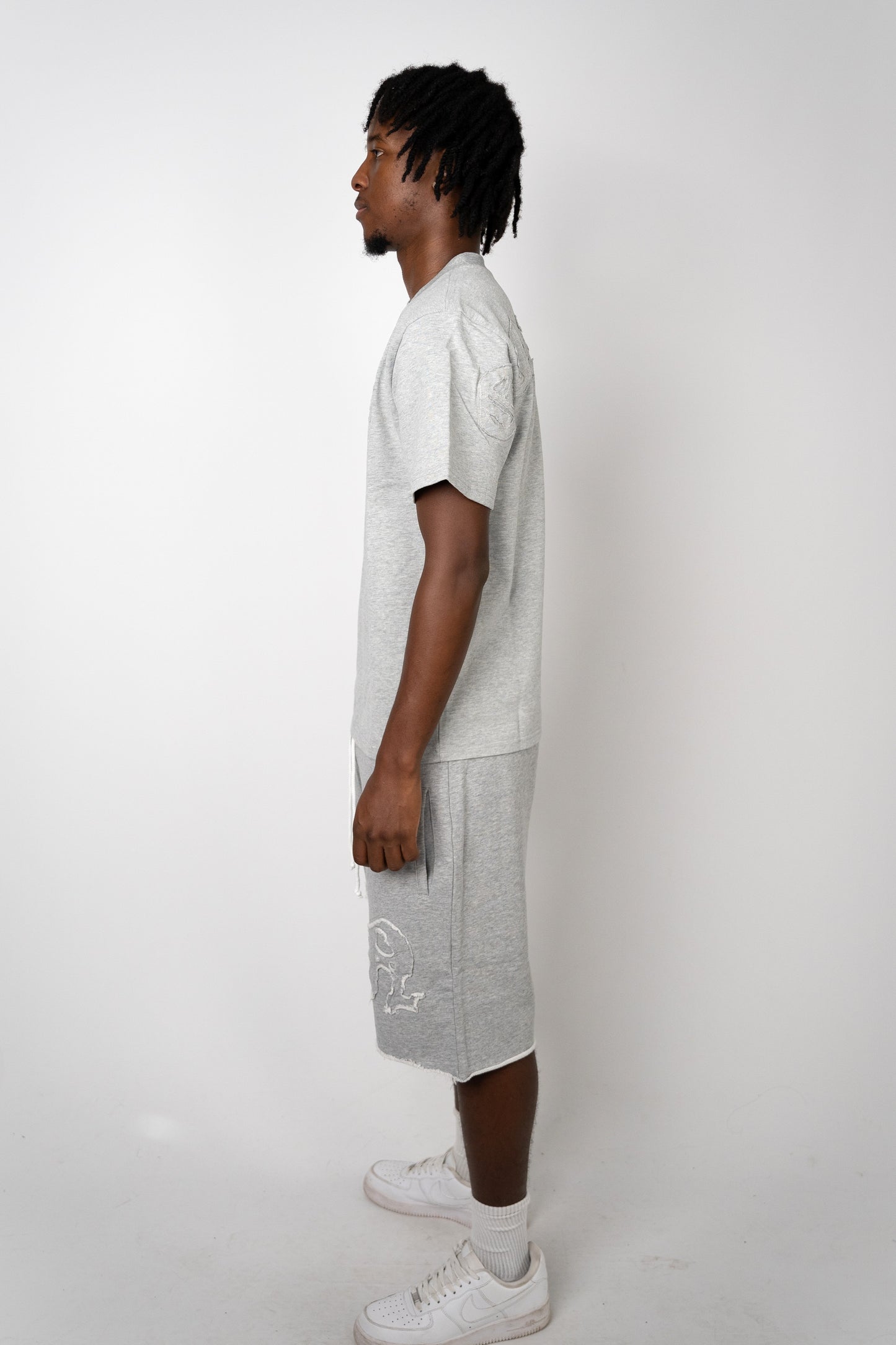 Distressed Applique T Shirt - Grey