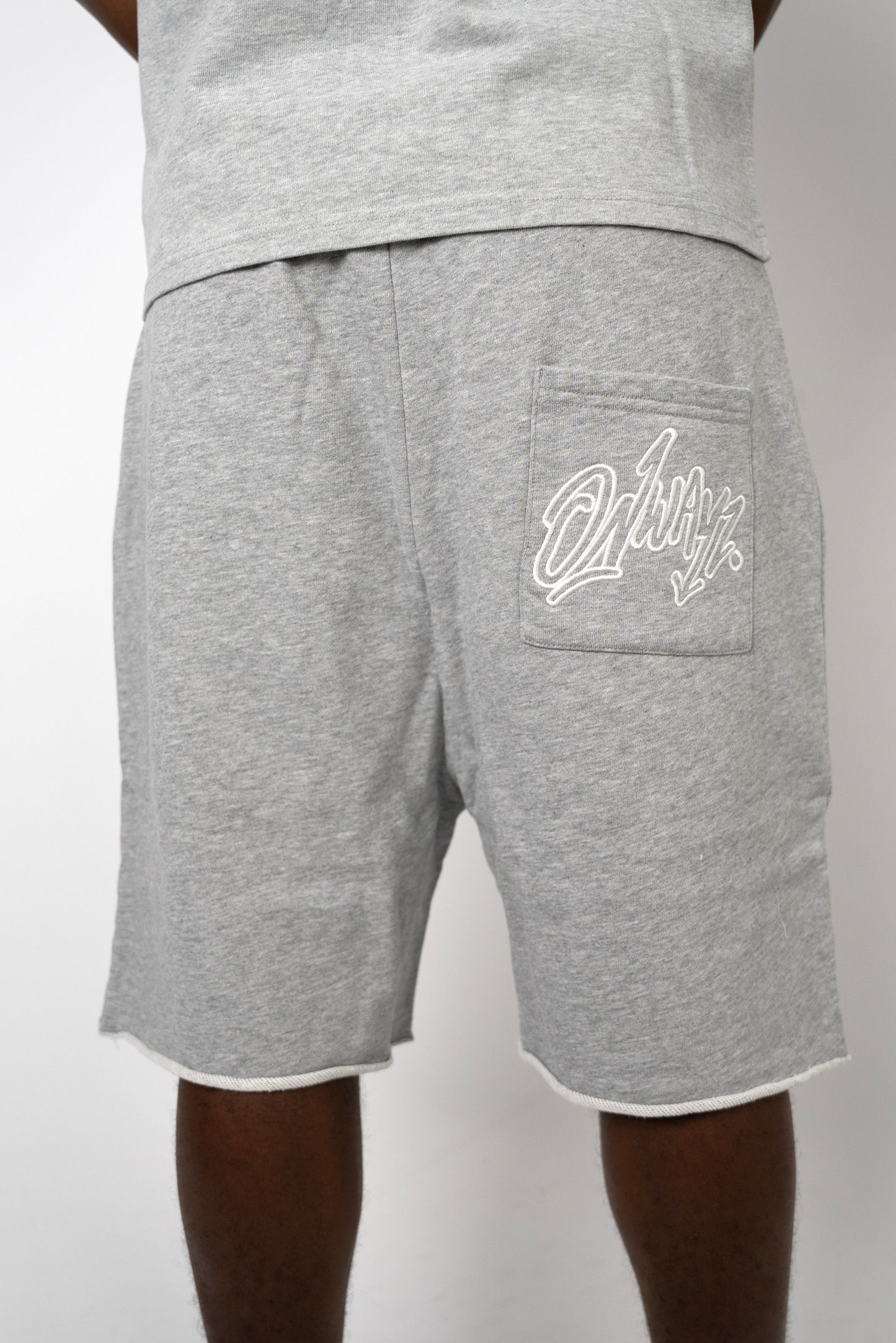 Distressed Applique Shorts - Grey
