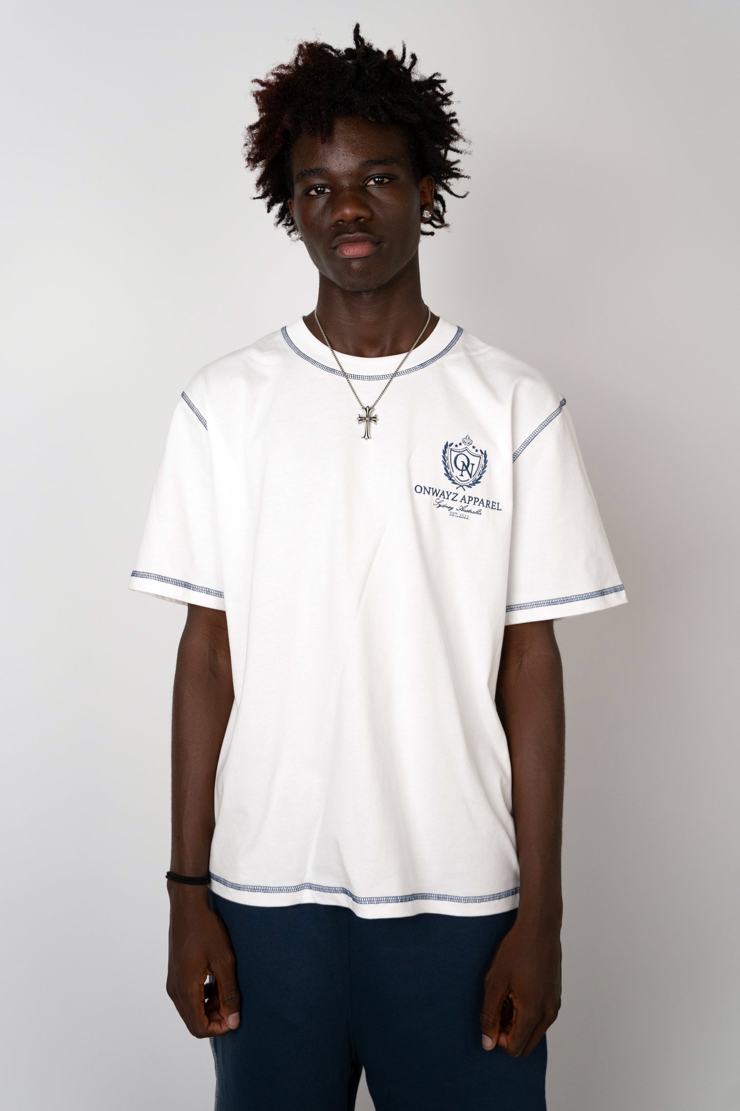 Crest Stitch T Shirt - Navy