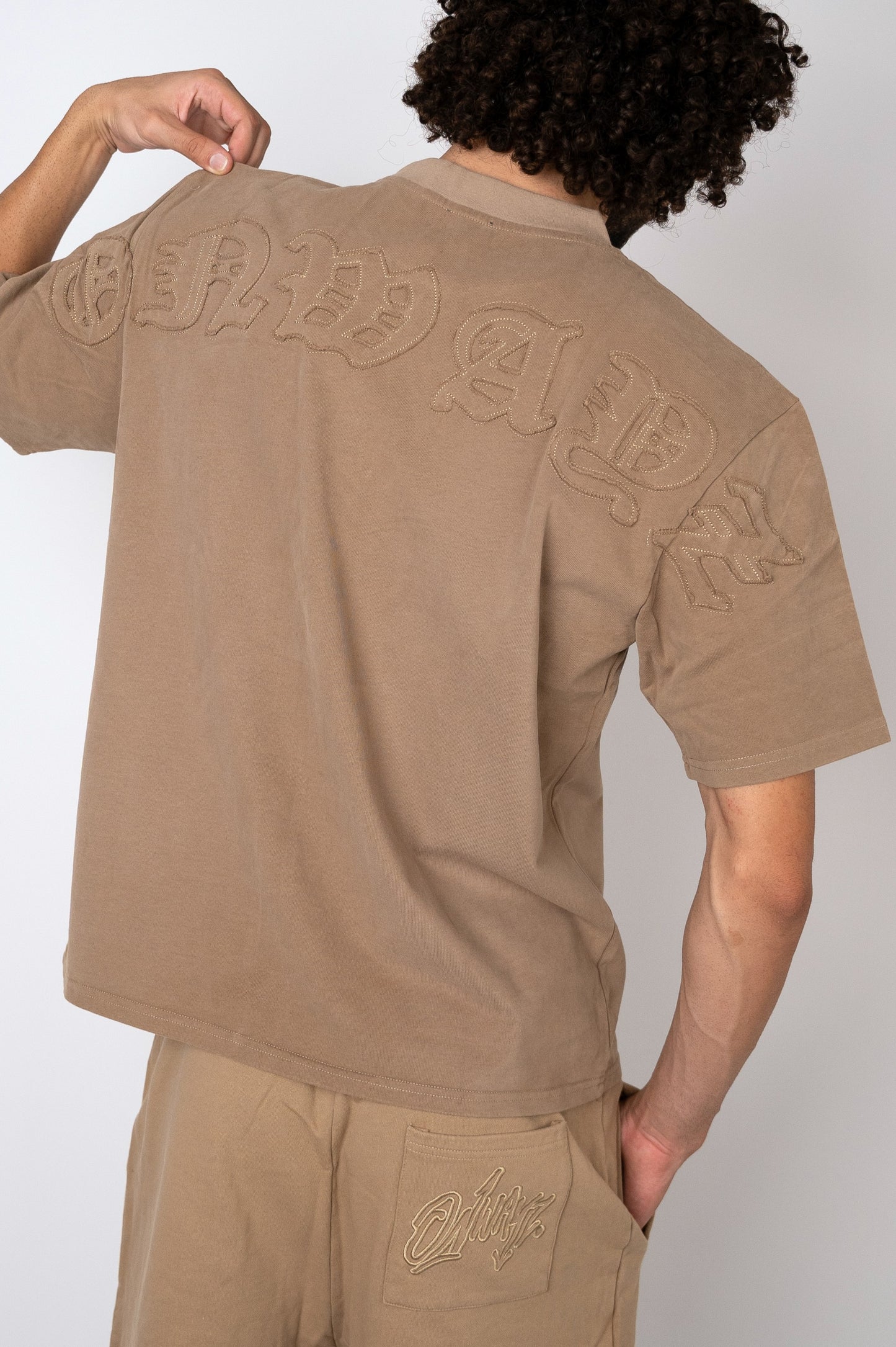 Distressed Applique T Shirt - Brown