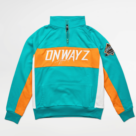 Quarter Zip Sweater - Teal and Orange