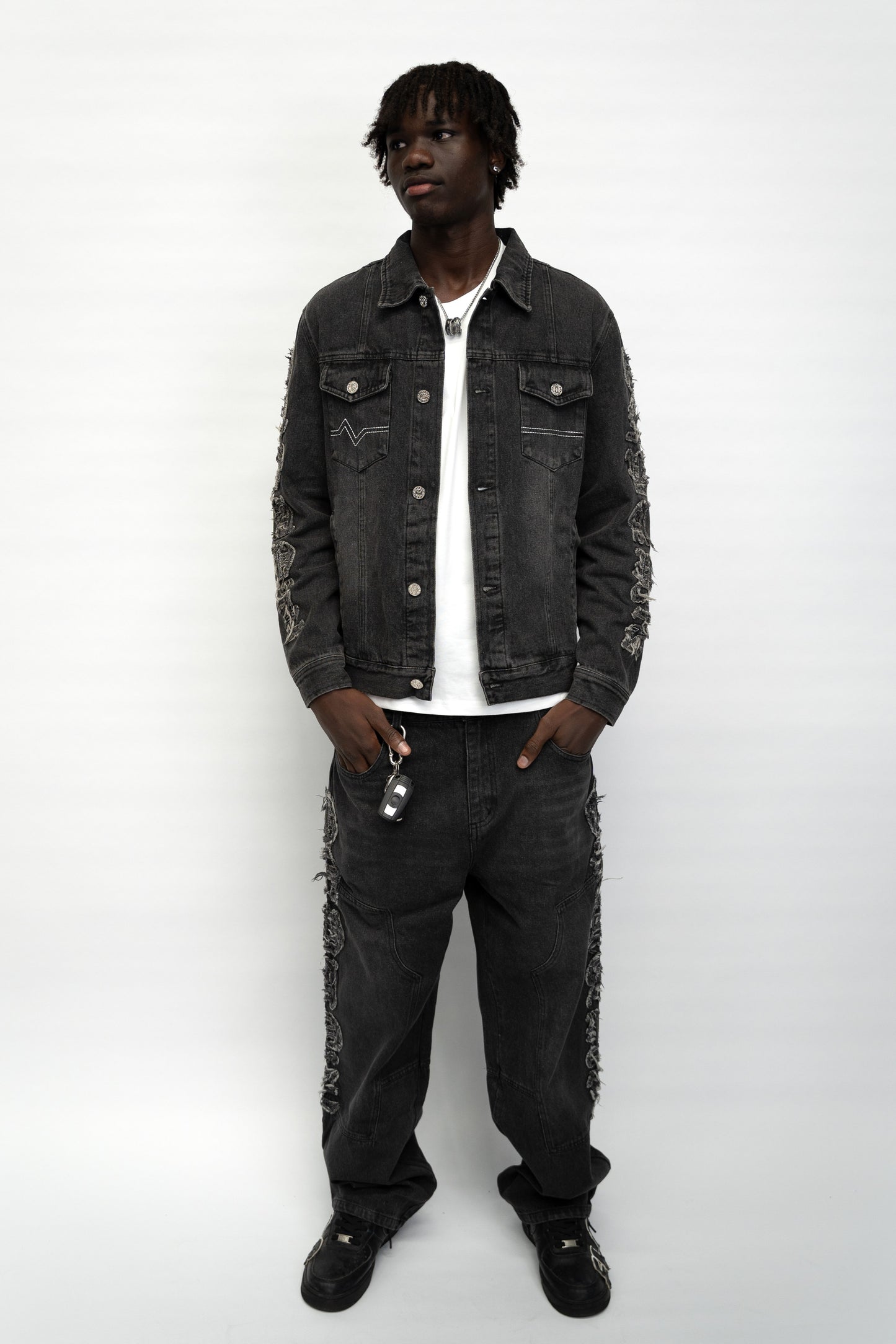Classic Applique Denim Jacket - Black