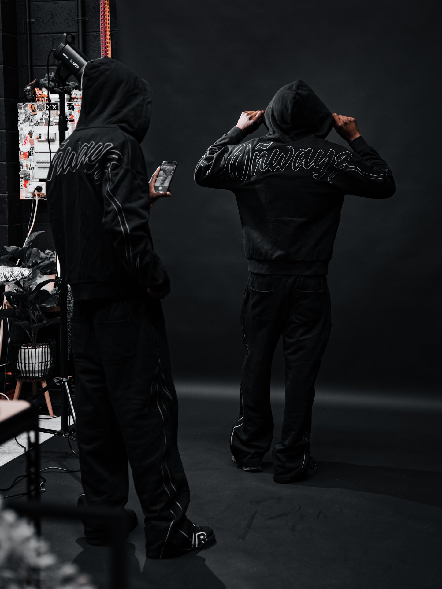 Arrow Script Zip Hoodie - Triple Black