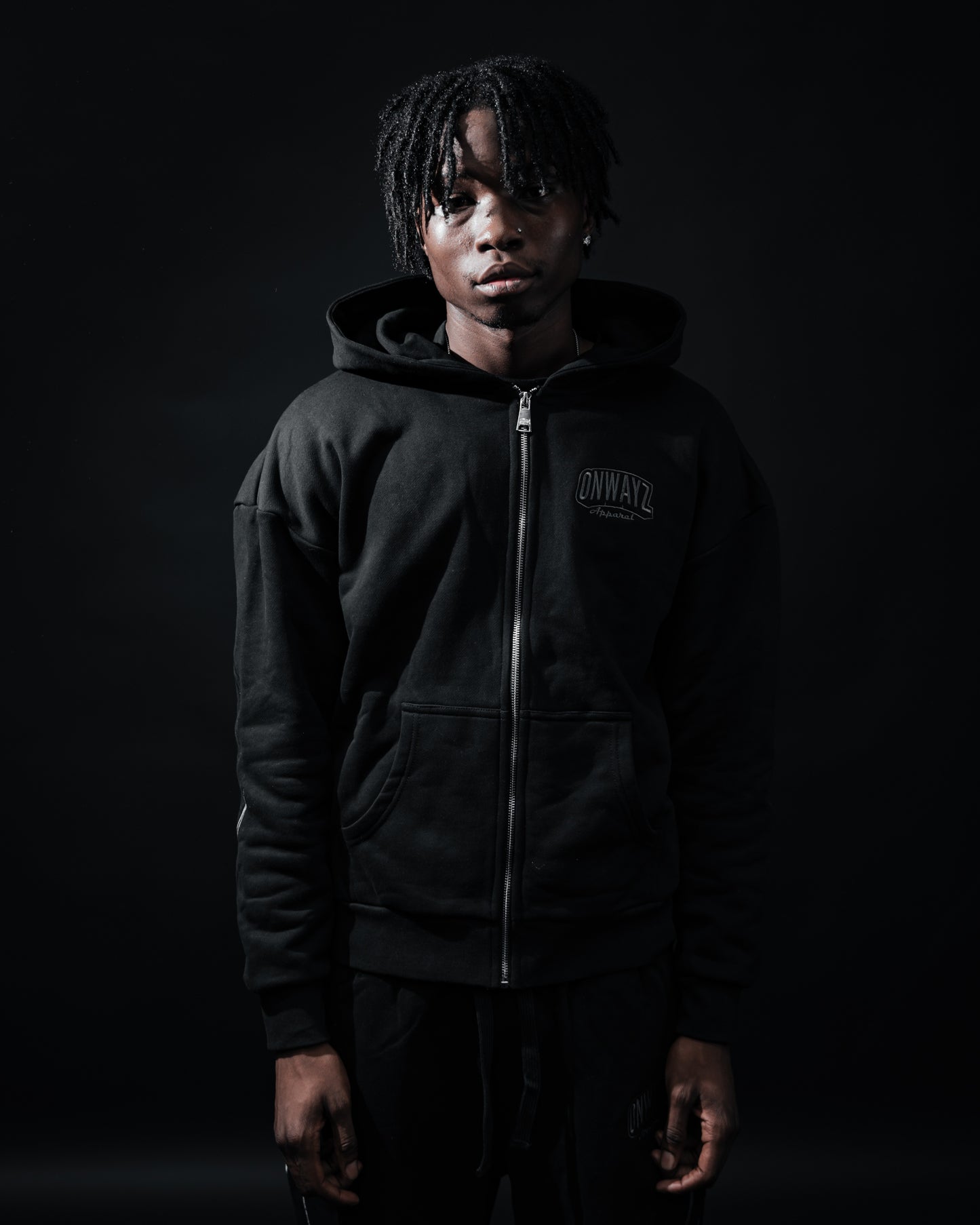 Arrow Script Zip Hoodie - Triple Black