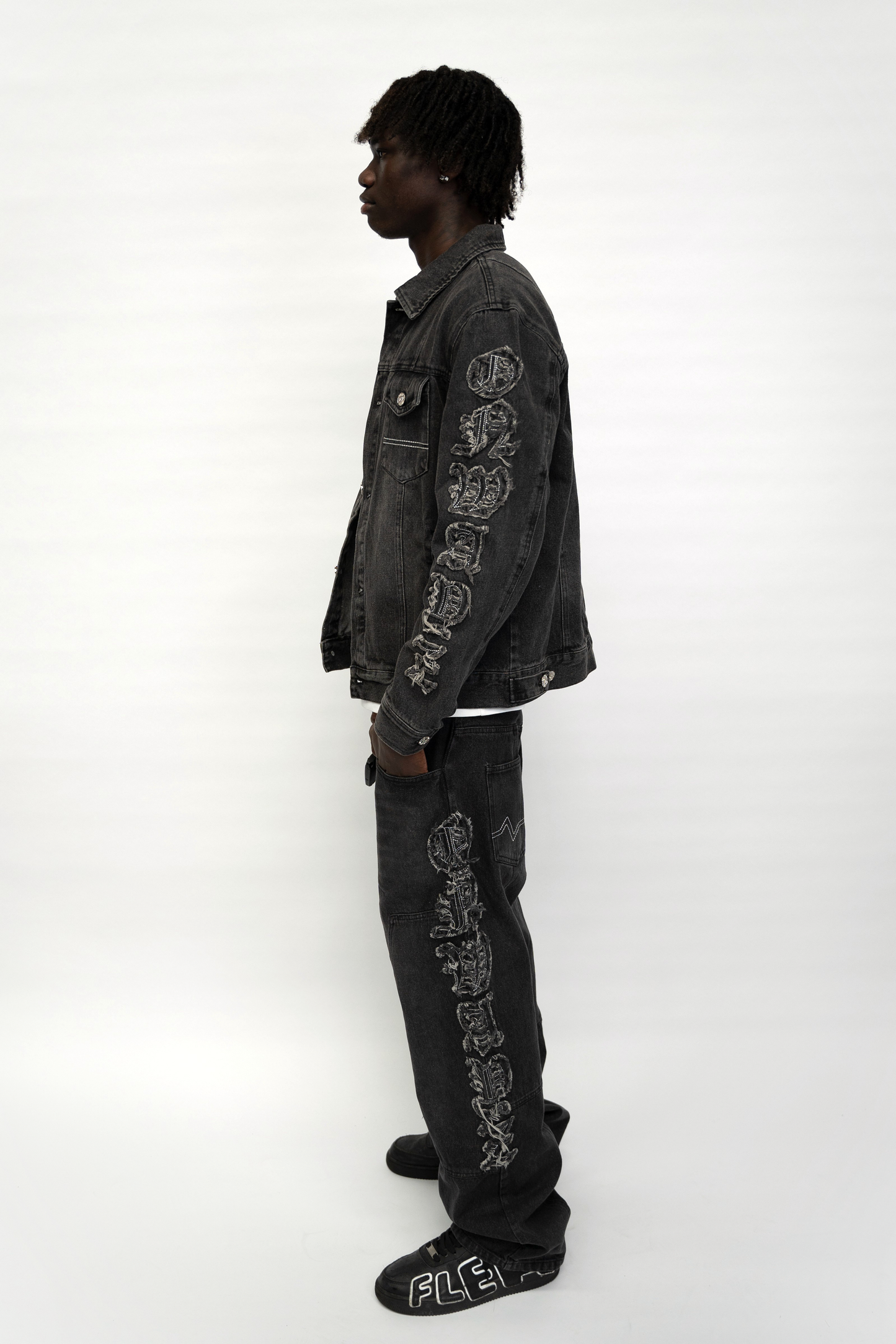 Classic Applique Denim Jacket - Black