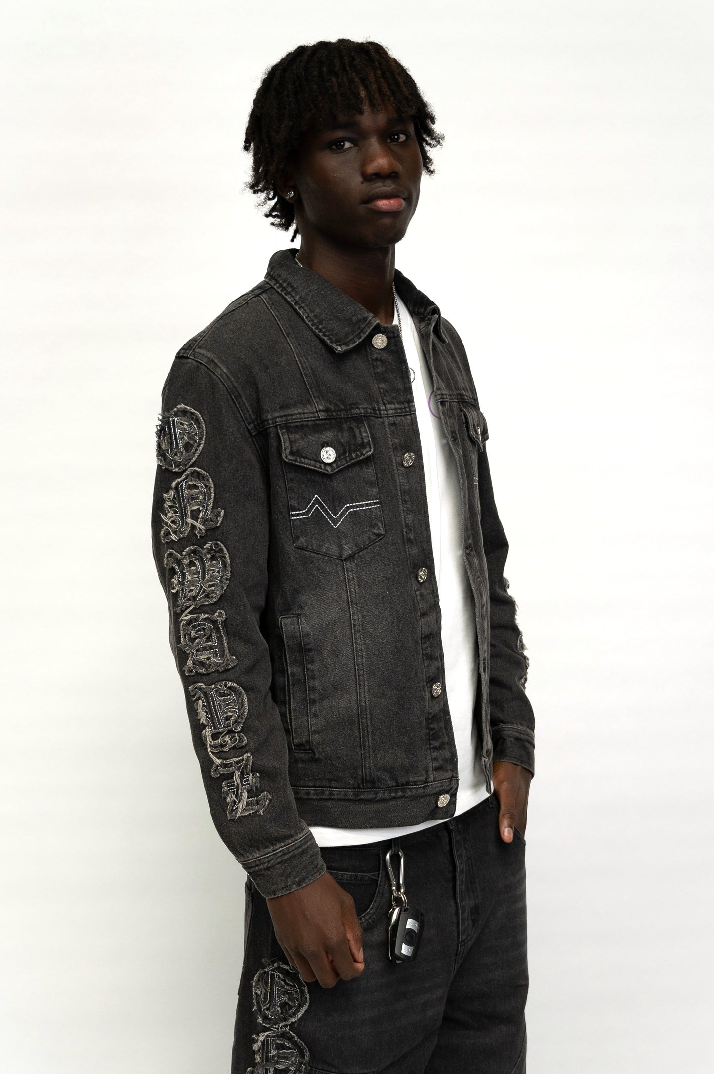 Classic Applique Denim Jacket - Black