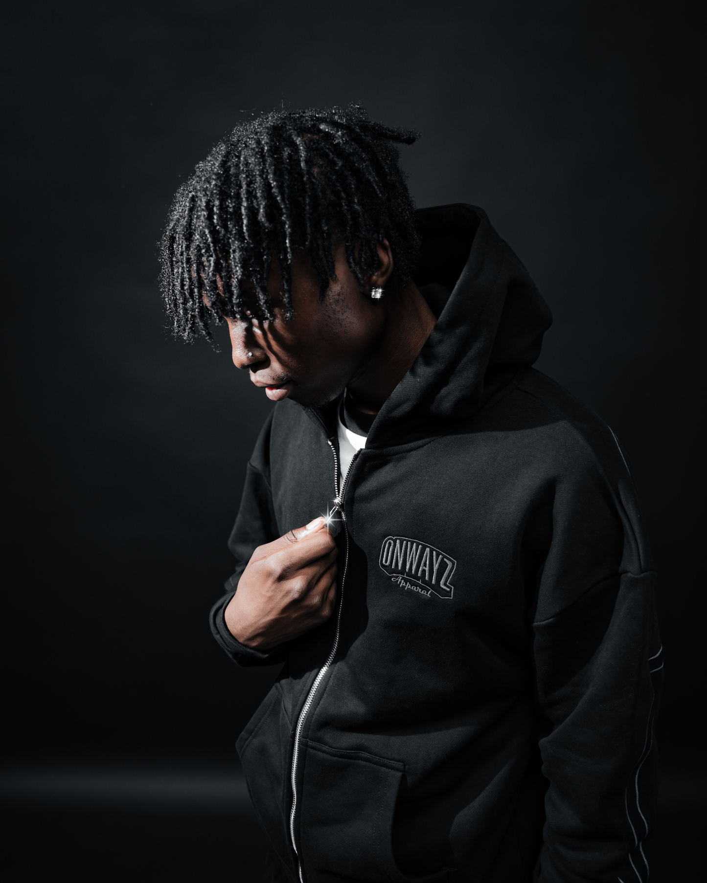 Arrow Script Zip Hoodie - Triple Black