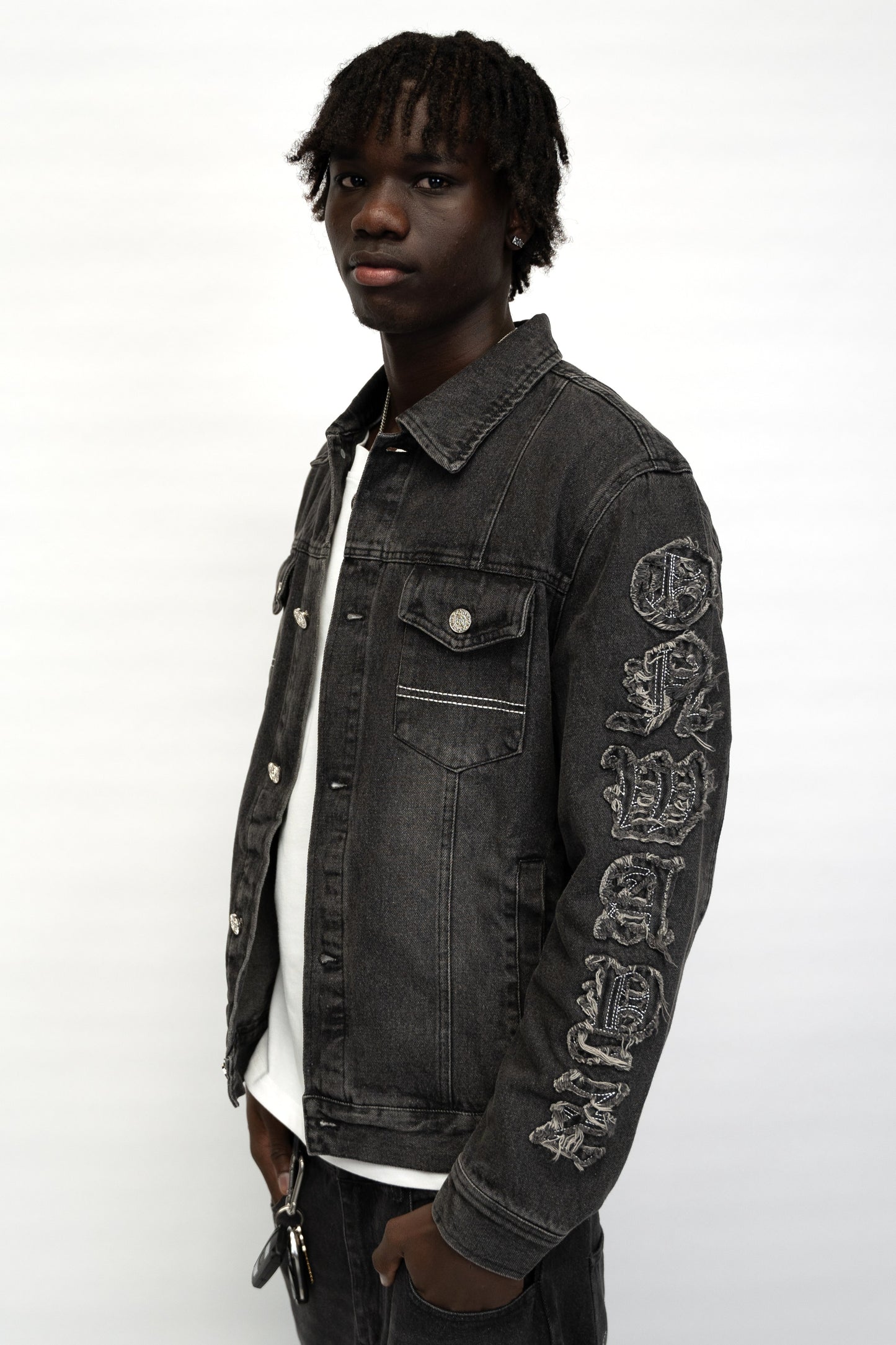 Classic Applique Denim Jacket - Black