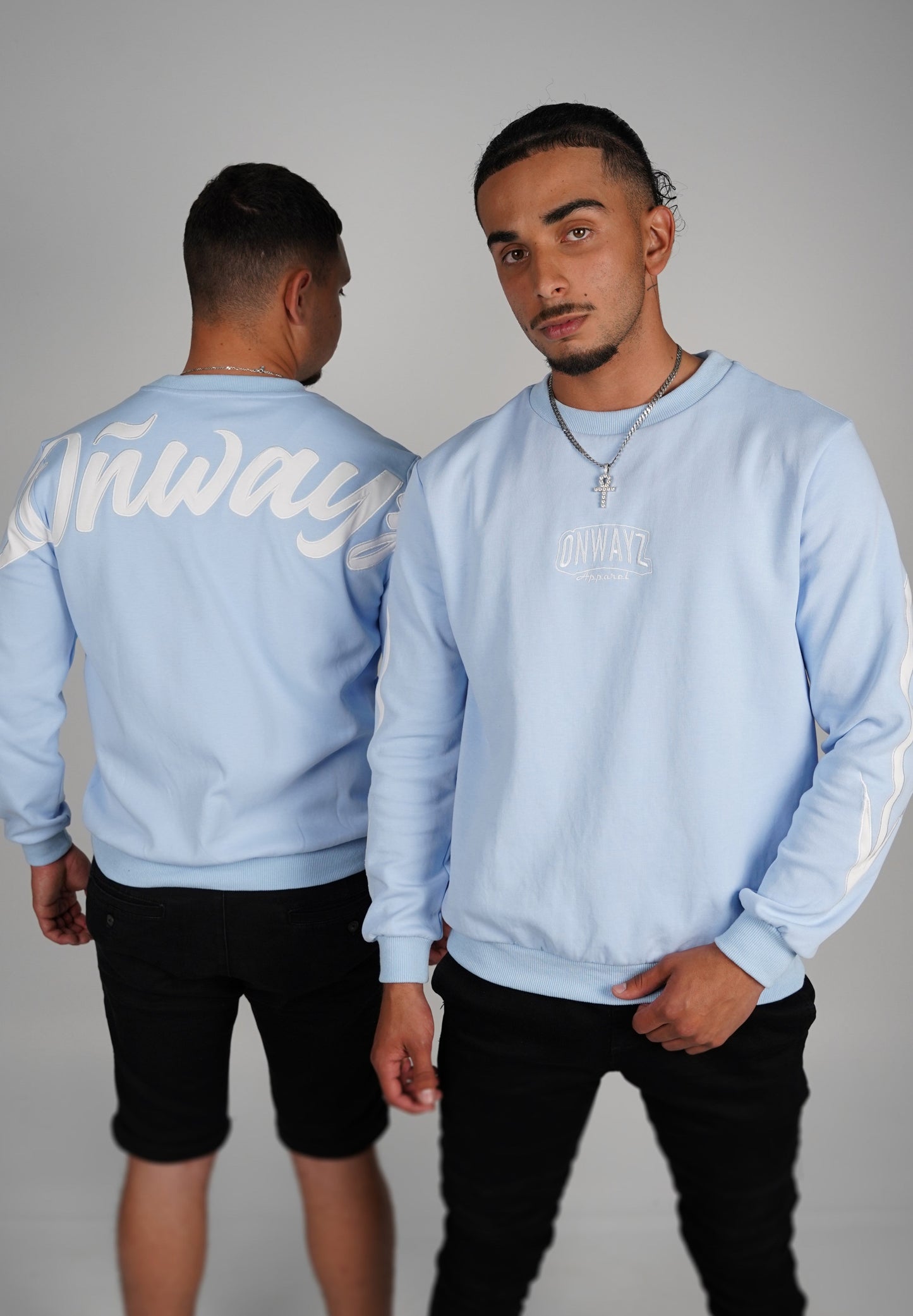 Arrow Script Crewneck - Baby Blue