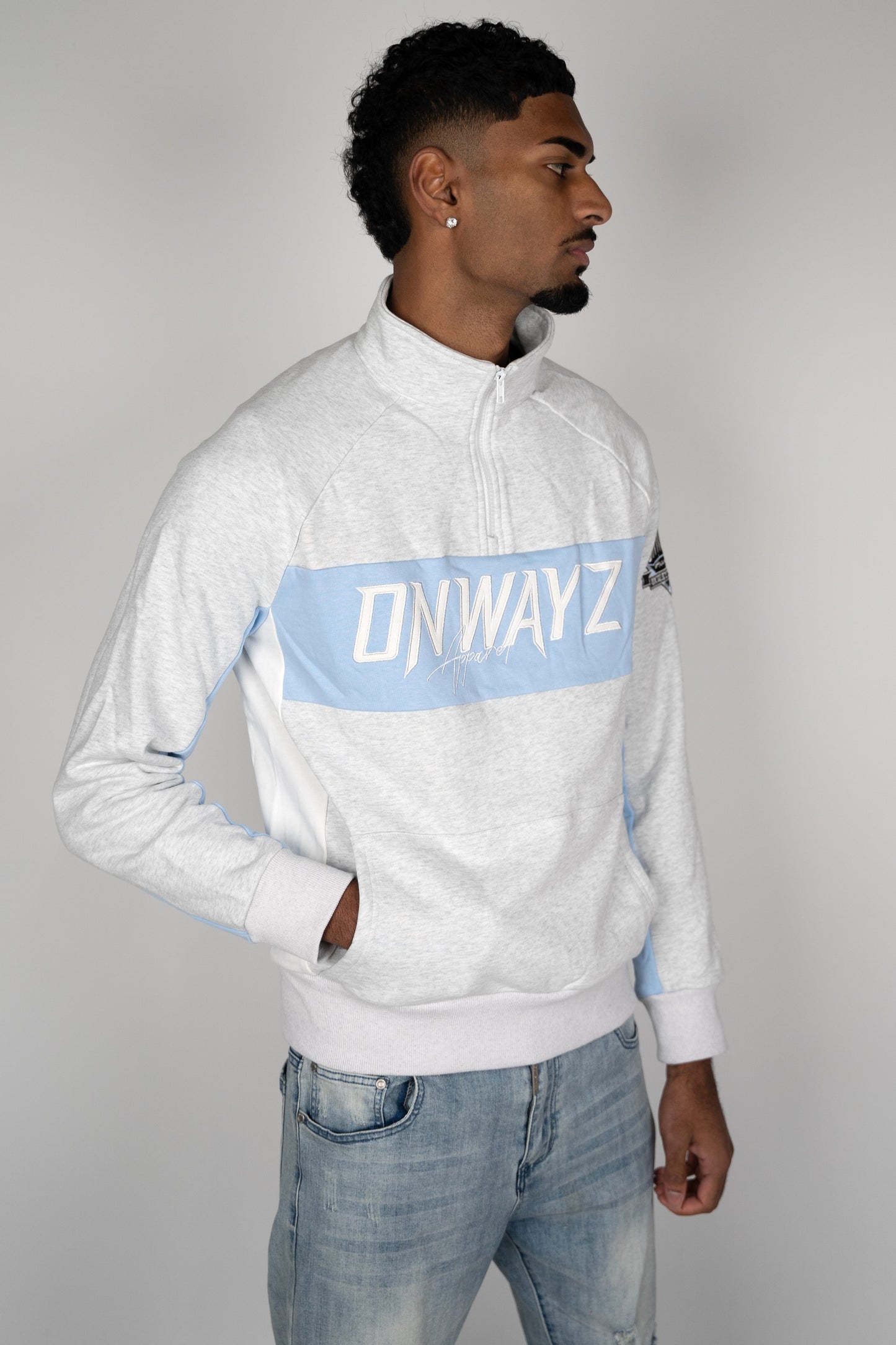 Quarter Zip Sweater - Grey and Blue