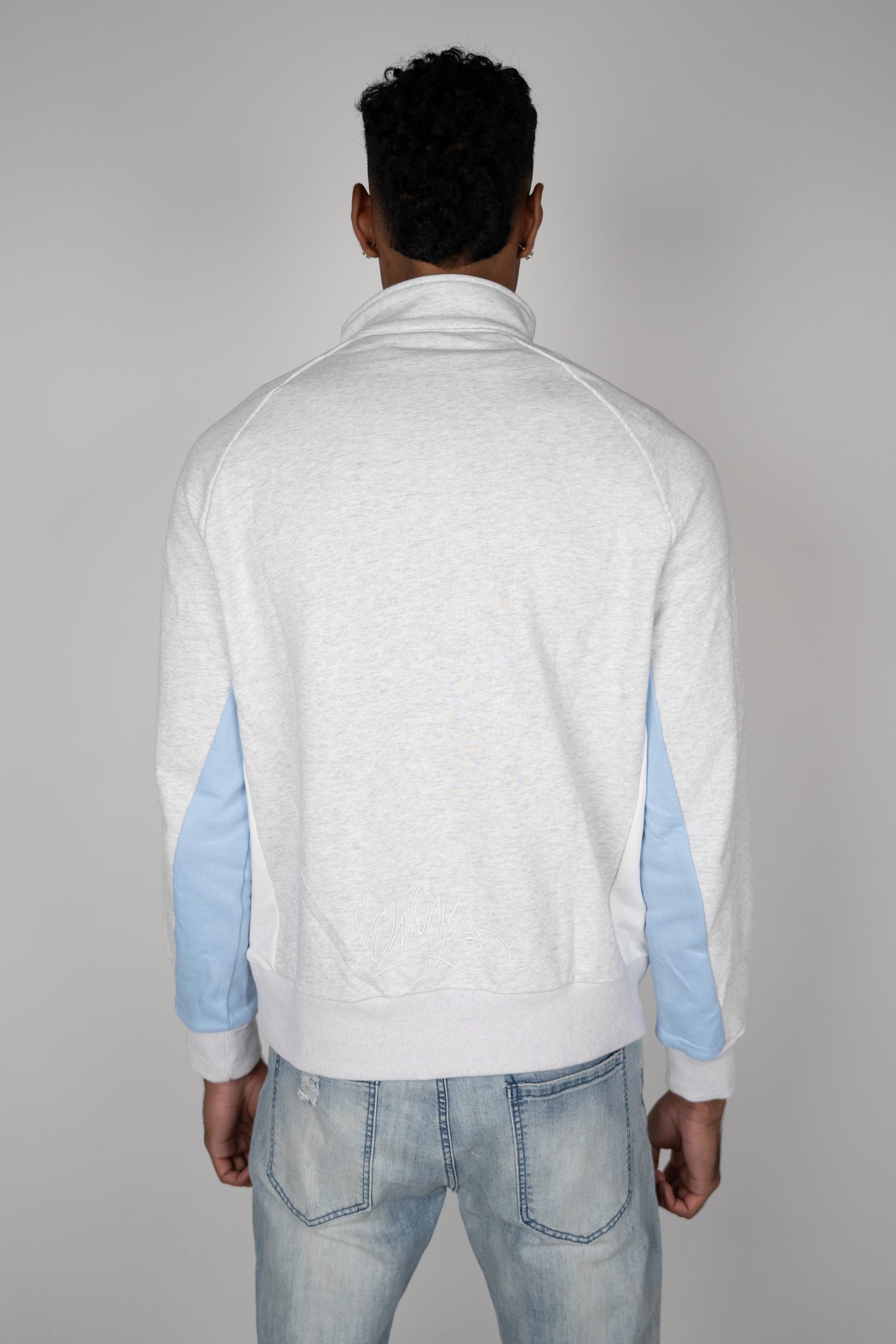 Quarter Zip Sweater - Grey and Blue