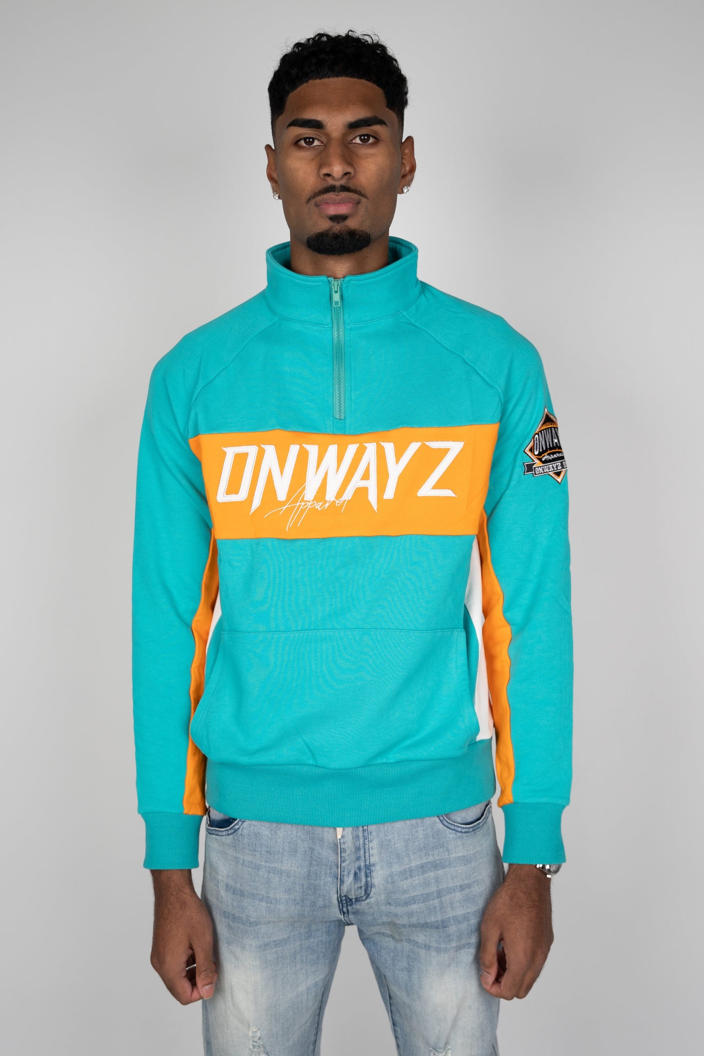 Quarter Zip Sweater - Teal and Orange