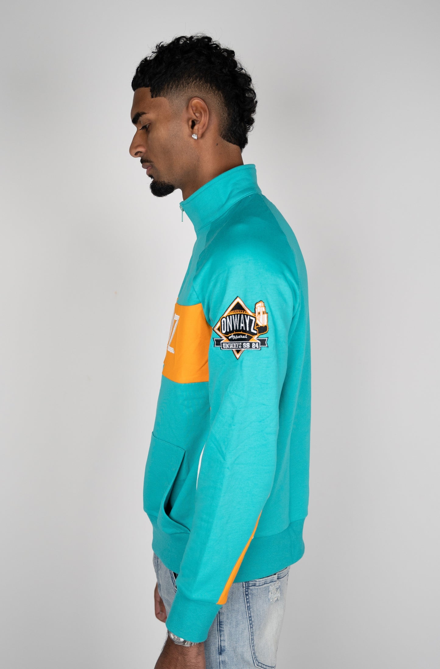 Quarter Zip Sweater - Teal and Orange