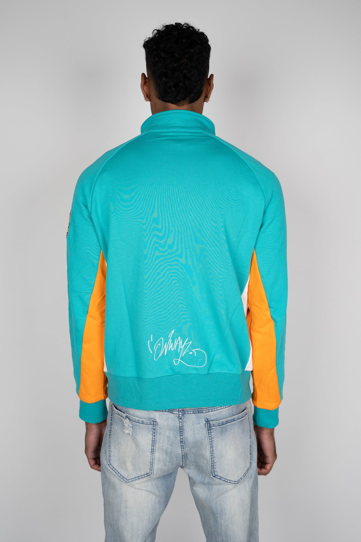 Quarter Zip Sweater - Teal and Orange