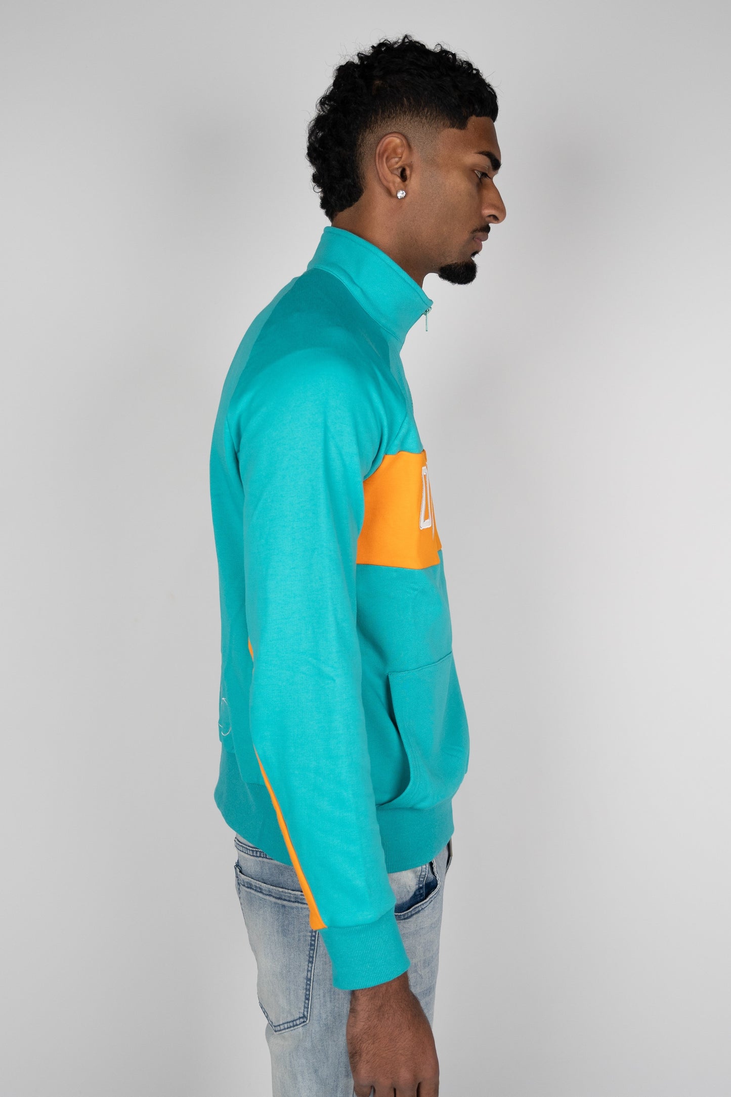 Quarter Zip Sweater - Teal and Orange