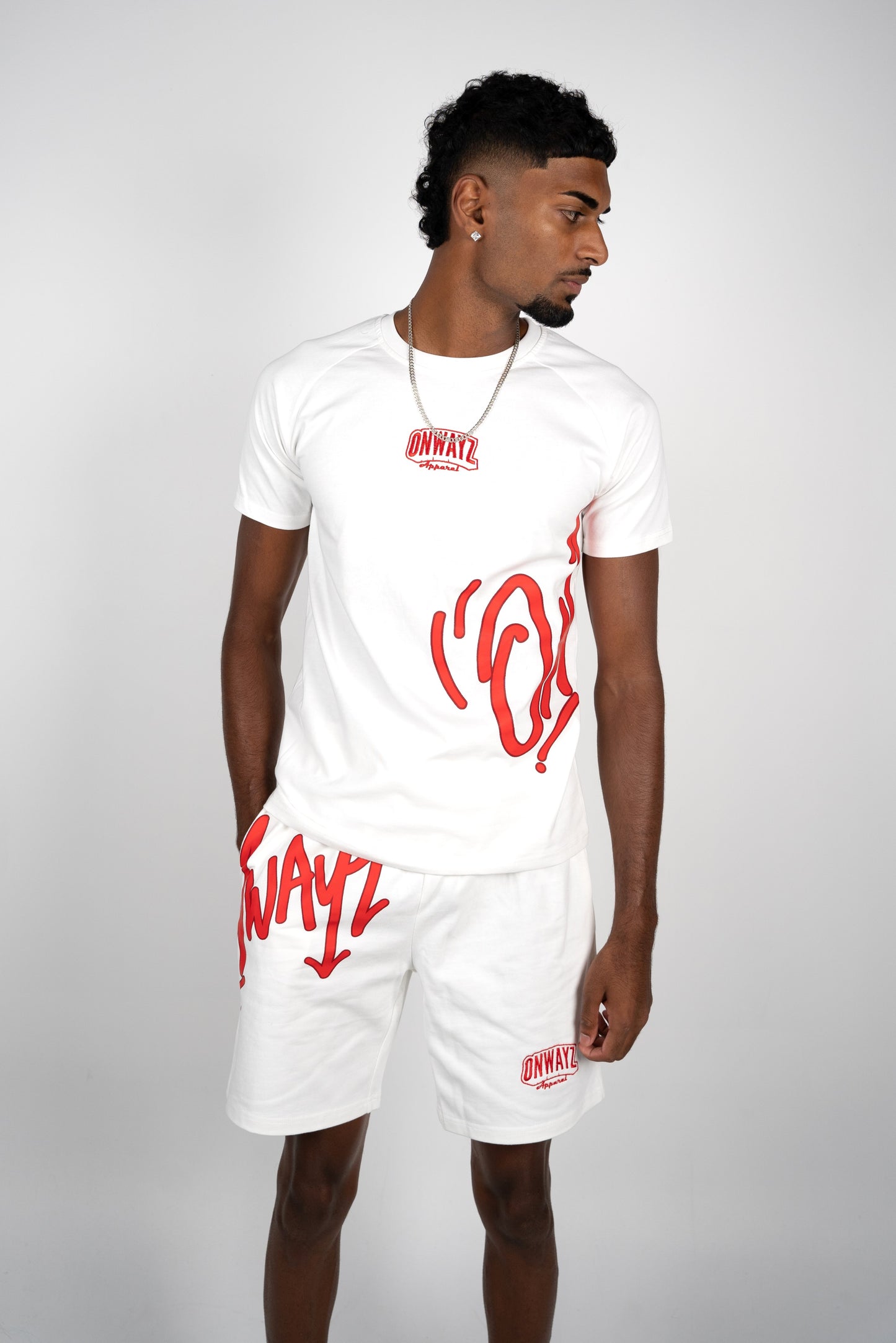 Signature Script Shorts - White Red