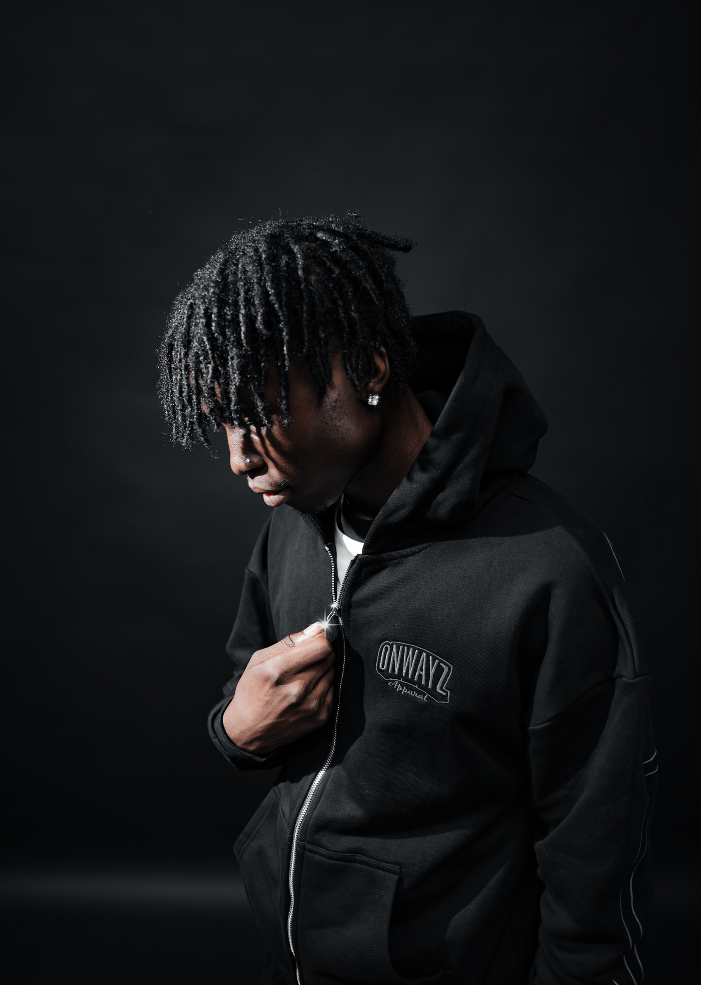 Arrow Script Zip Hoodie - Triple Black